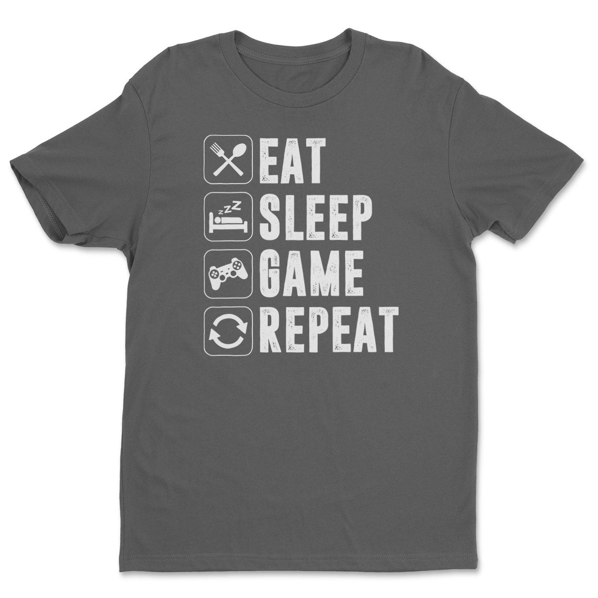 Eat Sleep Game Repeat Stacked Tee