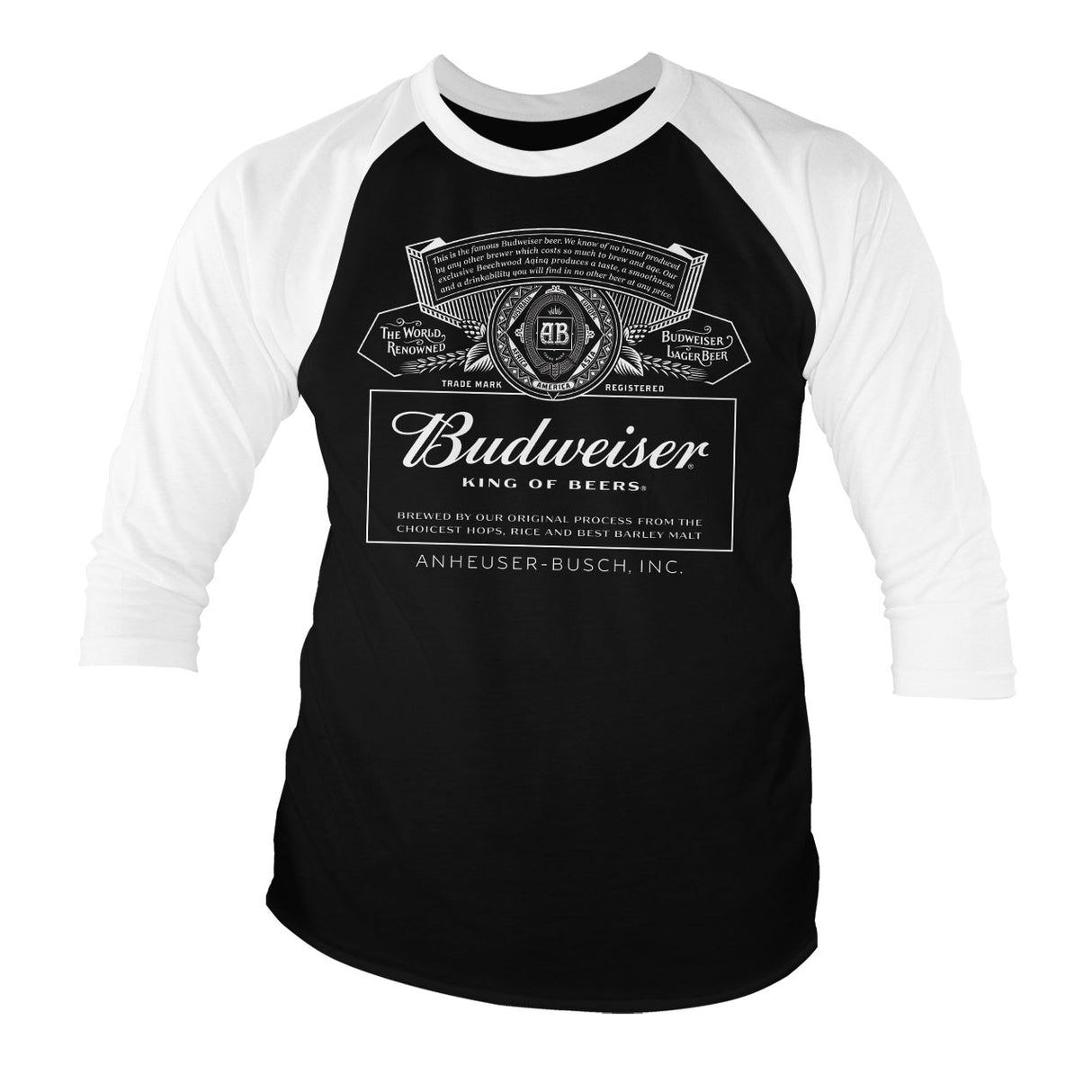 Budweiser White Logo Baseball 3/4 Sleeve Tee