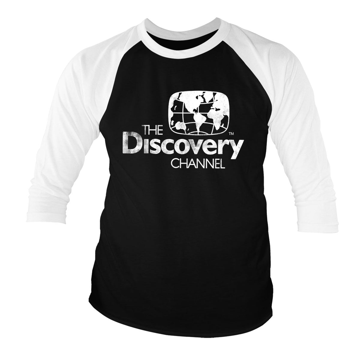 Discovery Channel Distressed Logo Baseball 3/4 Sleeve Tee