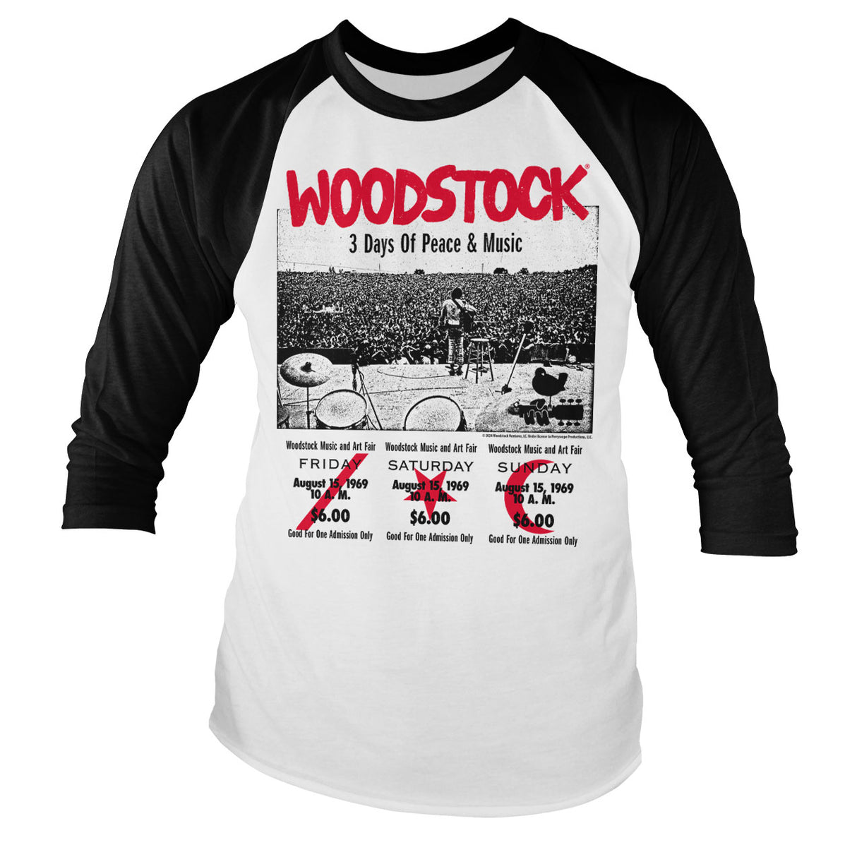 Woodstock - 3 Day Ticket Baseball Long Sleeve Tee