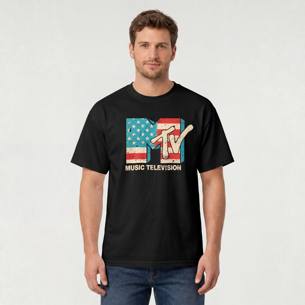 MTV Distressed USA-Flag T-Shirt