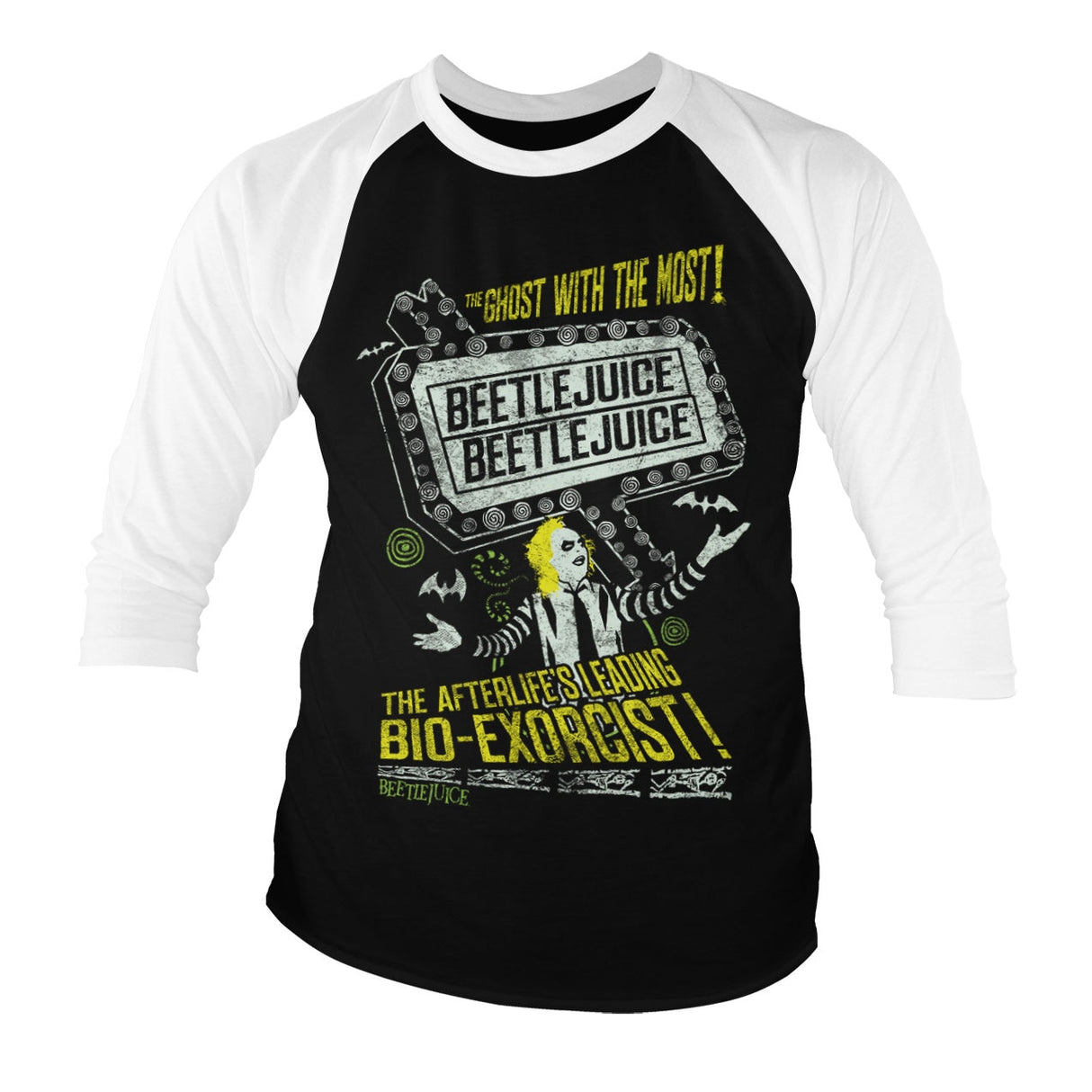 Beetlejuice - The Afterlife's Leading Bio-Exorcist Baseball 3/4 Sleeve Tee